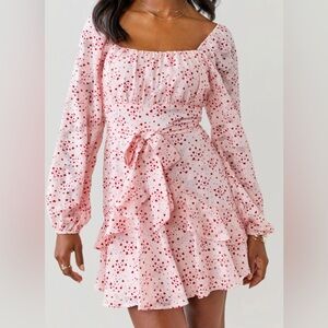 Francesca’s by Blue Rain Red and Pink Fit Flare Dress Bishop Sleeves Small Size